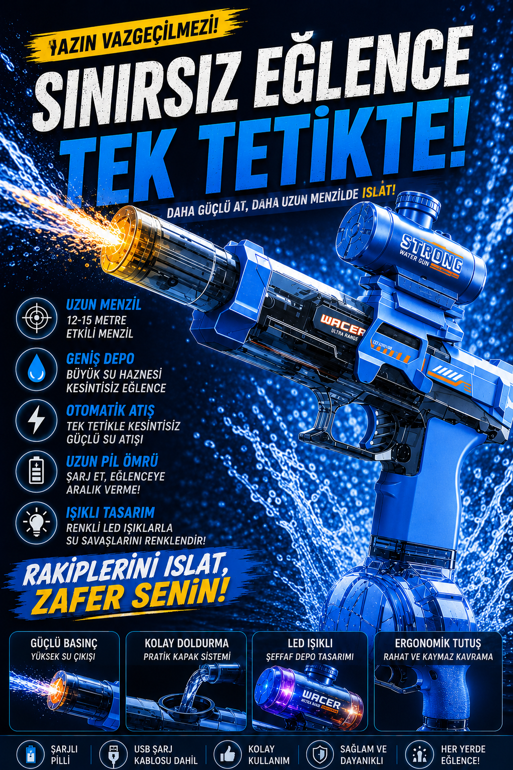 Şarjlı Otomatik Su Tabancası